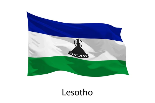 Realista Ondeando Bandera Lesotho Aislado Plantilla Para Diseño Póster — Vector de stock