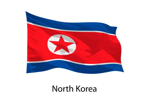 Réaliste Drapeau Ondulant Corée Nord Isolé Modèle Pour Conception Affiches — Image vectorielle