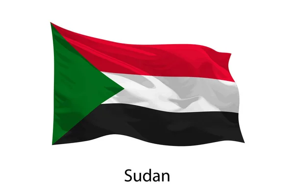 Realistische Zwaaiende Vlag Van Soedan Geïsoleerd Sjabloon Voor Poster Ontwerp — Stockvector