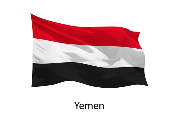 Realistická Vlnící Vlajka Jemenu Izolovaná Šablona Pro Návrh Plakátu — Stockový vektor