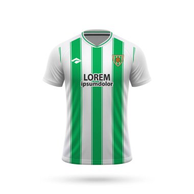Betis stili 3D gerçekçi futbol forması, futbol takımı 2023 için gömlek şablonu.