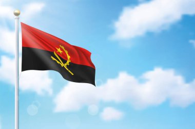 Angola 'nın bayrağını gökyüzünde dalgalandırmak. Bağımsızlık Günü poster tasarımı için şablon