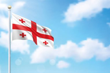 Gökyüzü arka planında Georgia bayrağı sallıyor. Bağımsızlık Günü poster tasarımı için şablon