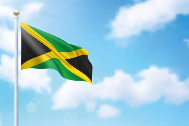 Arka planda Jamaika bayrağı sallıyor. Bağımsızlık Günü poster tasarımı için şablon