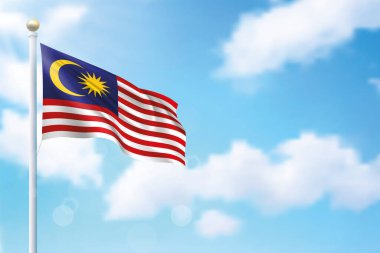 Arka planda Malezya bayrağı sallıyor. Bağımsızlık Günü poster tasarımı için şablon