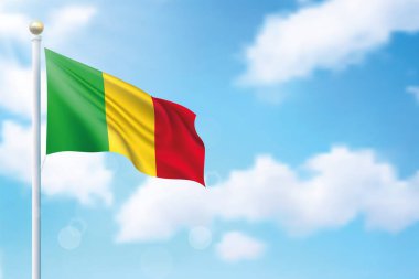 Arka planda Mali bayrağı sallıyor. Bağımsızlık Günü poster tasarımı için şablon