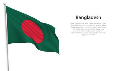 Bangladeş 'in beyaz arka planda dalgalanan bayrağı. Bağımsızlık Günü poster tasarımı için şablon