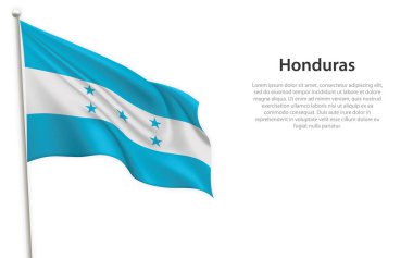 Beyaz arka planda Honduras bayrağı sallıyor. Bağımsızlık Günü poster tasarımı için şablon