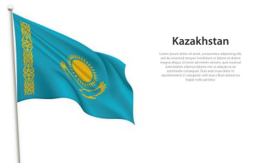 Beyaz arka planda Kazakistan bayrağı sallıyor. Bağımsızlık Günü poster tasarımı için şablon