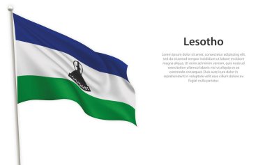 Beyaz arka planda Lesotho bayrağı sallıyor. Bağımsızlık Günü poster tasarımı için şablon