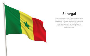 Senegal 'in beyaz arka planda dalgalanan bayrağı. Bağımsızlık Günü poster tasarımı için şablon