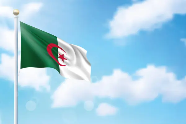 Algéria Zászlaját Lobogtatva Égbolton Sablon Függetlenségi Nap Plakát Tervezés — Stock Vector