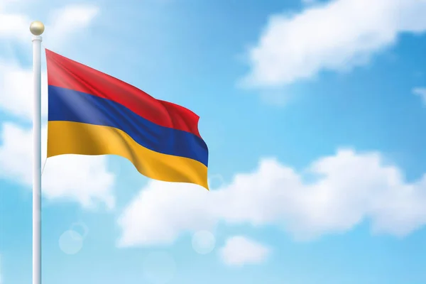 Macha Flagą Armenii Tle Nieba Szablon Projektowania Plakatów Dni Niezależności — Wektor stockowy