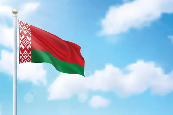 Ondeando Bandera Bielorrusia Cielo Plantilla Para Diseño Póster Día Independencia — Vector de stock