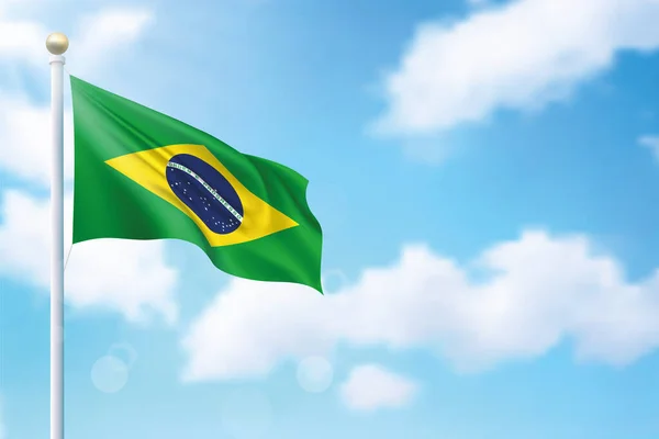 Sventolando Bandiera Del Brasile Sfondo Cielo Modello Design Del Poster — Vettoriale Stock