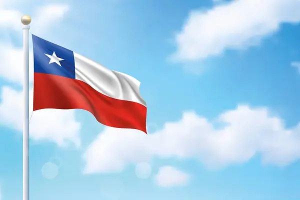 空の背景にチリの旗を掲げています 独立記念日のポスターデザインのテンプレート — ストックベクタ