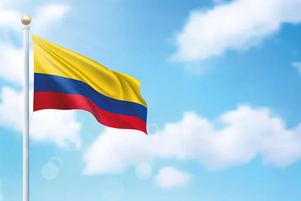 Ondeando Bandera Colombia Sobre Fondo Del Cielo Plantilla Para Diseño — Vector de stock