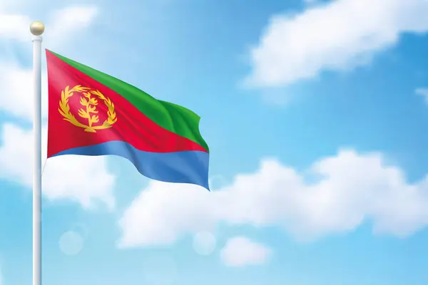 Ondeando Bandera Eritrea Sobre Fondo Del Cielo Plantilla Para Diseño — Archivo Imágenes Vectoriales