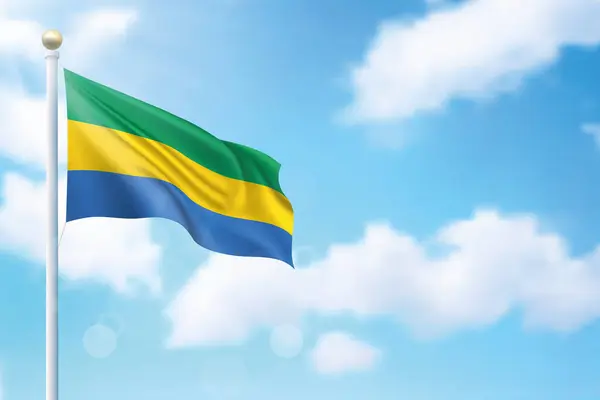 Sventolando Bandiera Del Gabon Sfondo Cielo Modello Design Del Poster — Vettoriale Stock