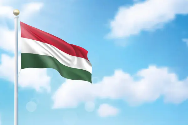 Magyarország Zászlaját Lobogtatva Égbolton Sablon Függetlenségi Nap Plakát Tervezés — Stock Vector