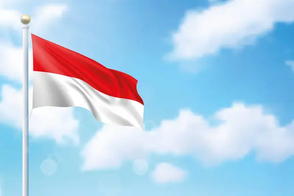 Mengibarkan Bendera Indonesia Latar Langit Desain Poster Hari Kemerdekaan - Stok Vektor