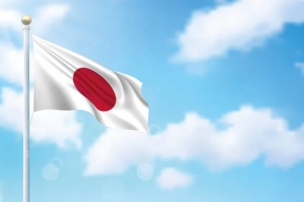 Ondeando Bandera Japón Fondo Del Cielo Plantilla Para Diseño Póster — Vector de stock