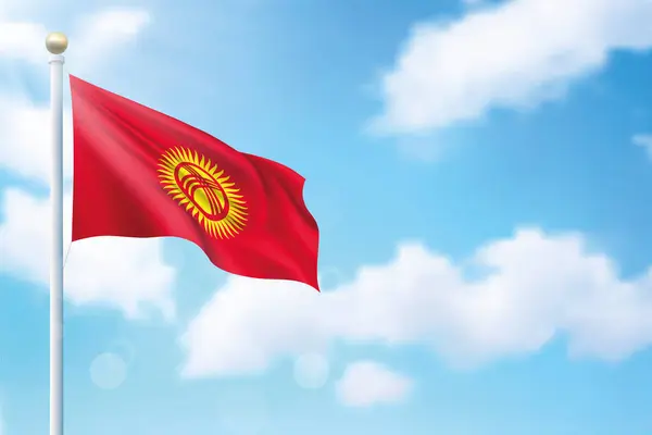Sventolando Bandiera Del Kirghizistan Sfondo Cielo Modello Design Del Poster — Vettoriale Stock