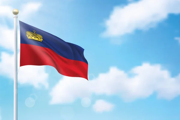 Ondeando Bandera Liechtenstein Sobre Fondo Del Cielo Plantilla Para Diseño — Archivo Imágenes Vectoriales