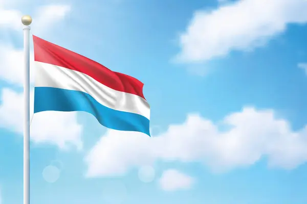 Κυματιστή Σημαία Του Λουξεμβούργου Στο Φόντο Του Ουρανού Πρότυπο Σχεδιασμού — Διανυσματικό Αρχείο