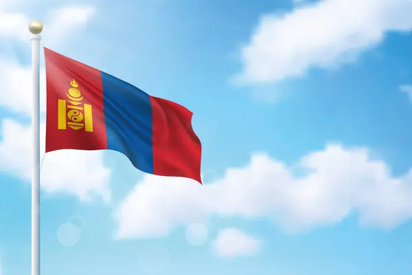 空の背景にモンゴルの旗を掲げています 独立記念日のポスターデザインのテンプレート — ストックベクタ