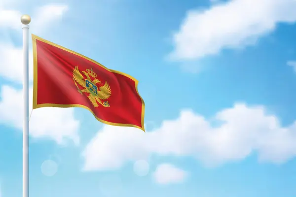 空の背景にモンテネグロの旗を掲げています 独立記念日のポスターデザインのテンプレート — ストックベクタ
