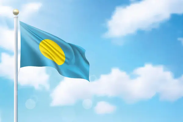 Macha Flagą Palau Tle Nieba Szablon Projektowania Plakatów Dni Niezależności — Wektor stockowy