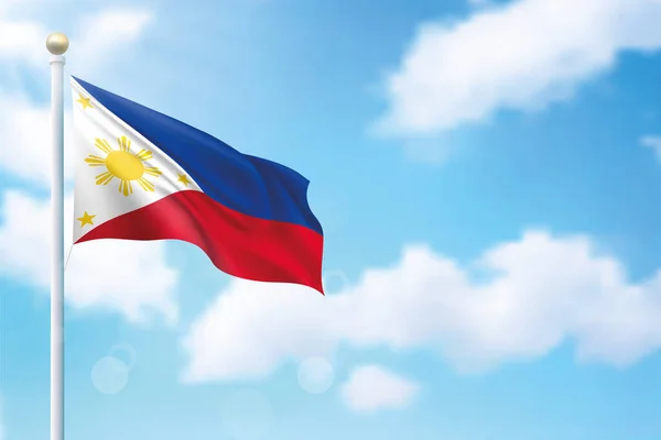 Sventolando Bandiera Delle Filippine Sfondo Cielo Modello Design Del Poster — Vettoriale Stock