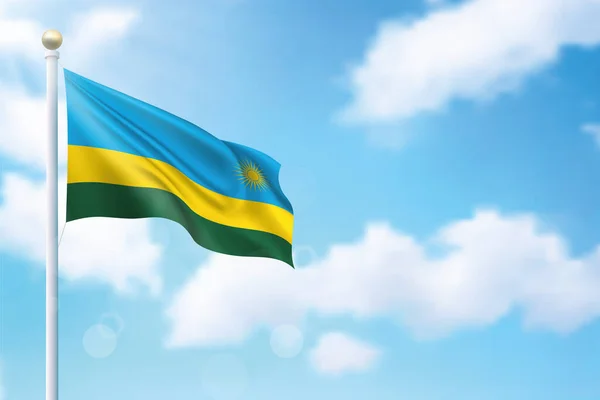 Sventolando Bandiera Del Ruanda Sfondo Cielo Modello Design Del Poster — Vettoriale Stock