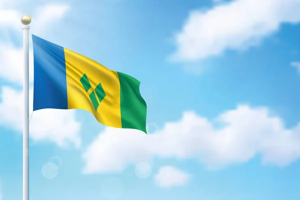 Sventolando Bandiera Saint Vincent Grenadine Sullo Sfondo Del Cielo Modello — Vettoriale Stock
