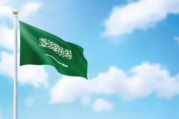 Ondeando Bandera Arabia Saudita Fondo Del Cielo Plantilla Para Diseño — Archivo Imágenes Vectoriales