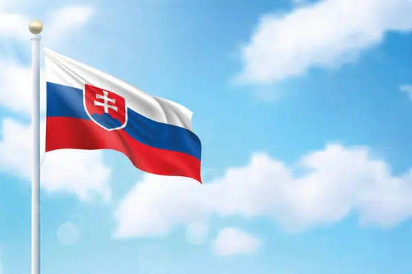 Ondeando Bandera Eslovaquia Sobre Fondo Del Cielo Plantilla Para Diseño — Vector de stock