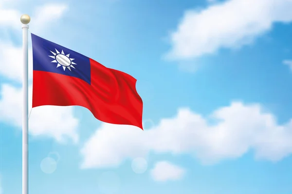 Κυματιστή Σημαία Της Ταϊβάν Στο Φόντο Του Ουρανού Πρότυπο Σχεδιασμού — Διανυσματικό Αρχείο