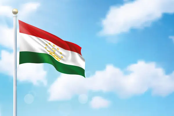 Sventolando Bandiera Del Tagikistan Sullo Sfondo Del Cielo Modello Design — Vettoriale Stock