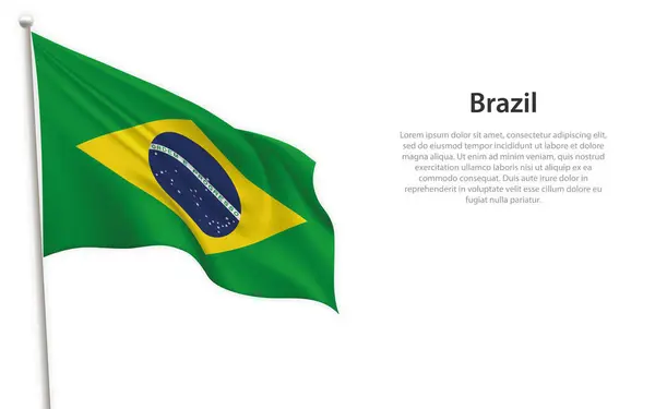 Размахивание Флагом Бразилии Белом Фоне Шаблон Плаката Дню Независимости — стоковый вектор