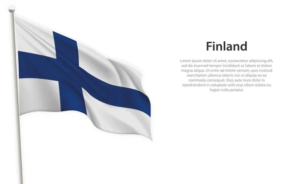 Κυματιστή Σημαία Της Φινλανδίας Λευκό Φόντο Πρότυπο Σχεδιασμού Αφίσας Ημέρας — Διανυσματικό Αρχείο