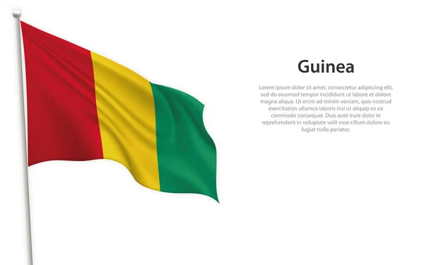 Κυματιστή Σημαία Της Γουινέας Λευκό Φόντο Πρότυπο Σχεδιασμού Αφίσας Ημέρας — Διανυσματικό Αρχείο