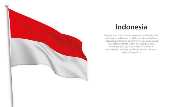 Sventolando Bandiera Dell Indonesia Sfondo Bianco Modello Design Del Poster — Vettoriale Stock