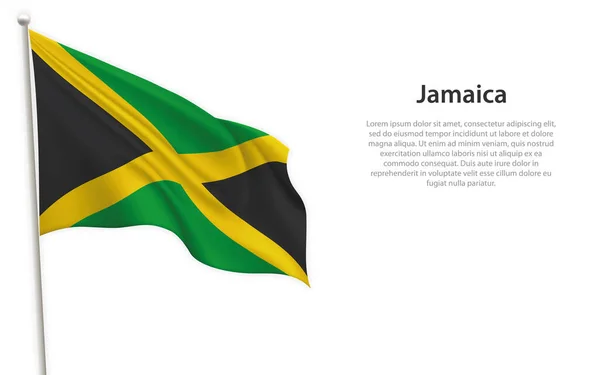 Viftande Flagga Jamaica Vit Bakgrund Mall För Oberoende Dag Affisch — Stock vektor