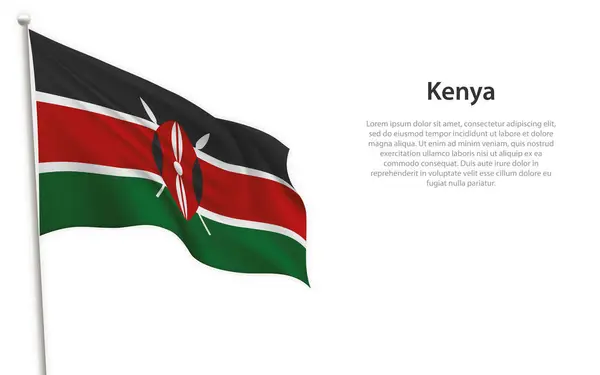 Beyaz Arka Planda Kenya Bayrağı Sallıyor Bağımsızlık Günü Poster Tasarımı — Stok Vektör
