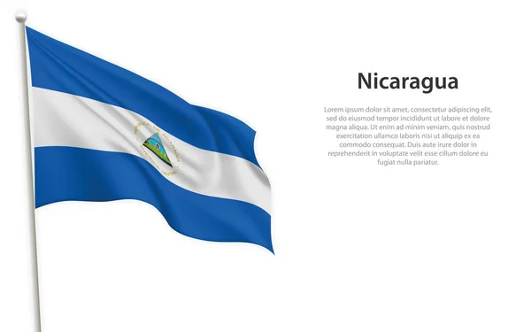 Wuivende Vlag Van Nicaragua Witte Achtergrond Model Voor Het Ontwerp — Stockvector