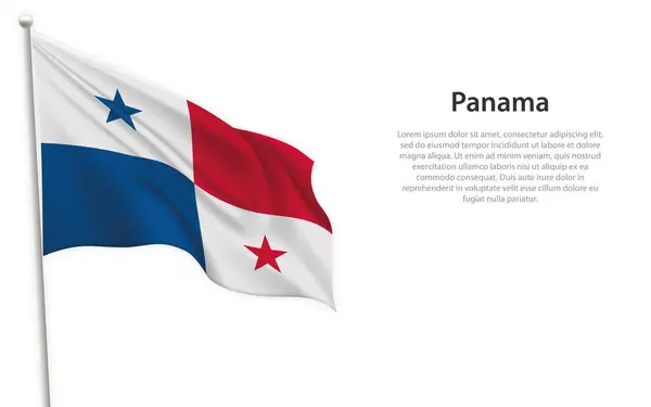 Bandera Ondeando Panamá Sobre Fondo Blanco Plantilla Para Diseño Póster — Vector de stock