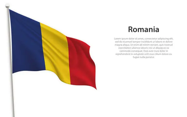 Размахивание Флагом Румынии Белом Фоне Шаблон Плаката Дню Независимости — стоковый вектор