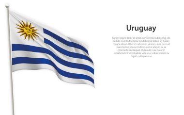 Beyaz arka planda Uruguay bayrağı sallıyor. Bağımsızlık Günü poster tasarımı için şablon