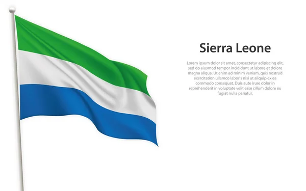 stock vector Waving flag of Sierra Leone on white background. Template for independence day poster design